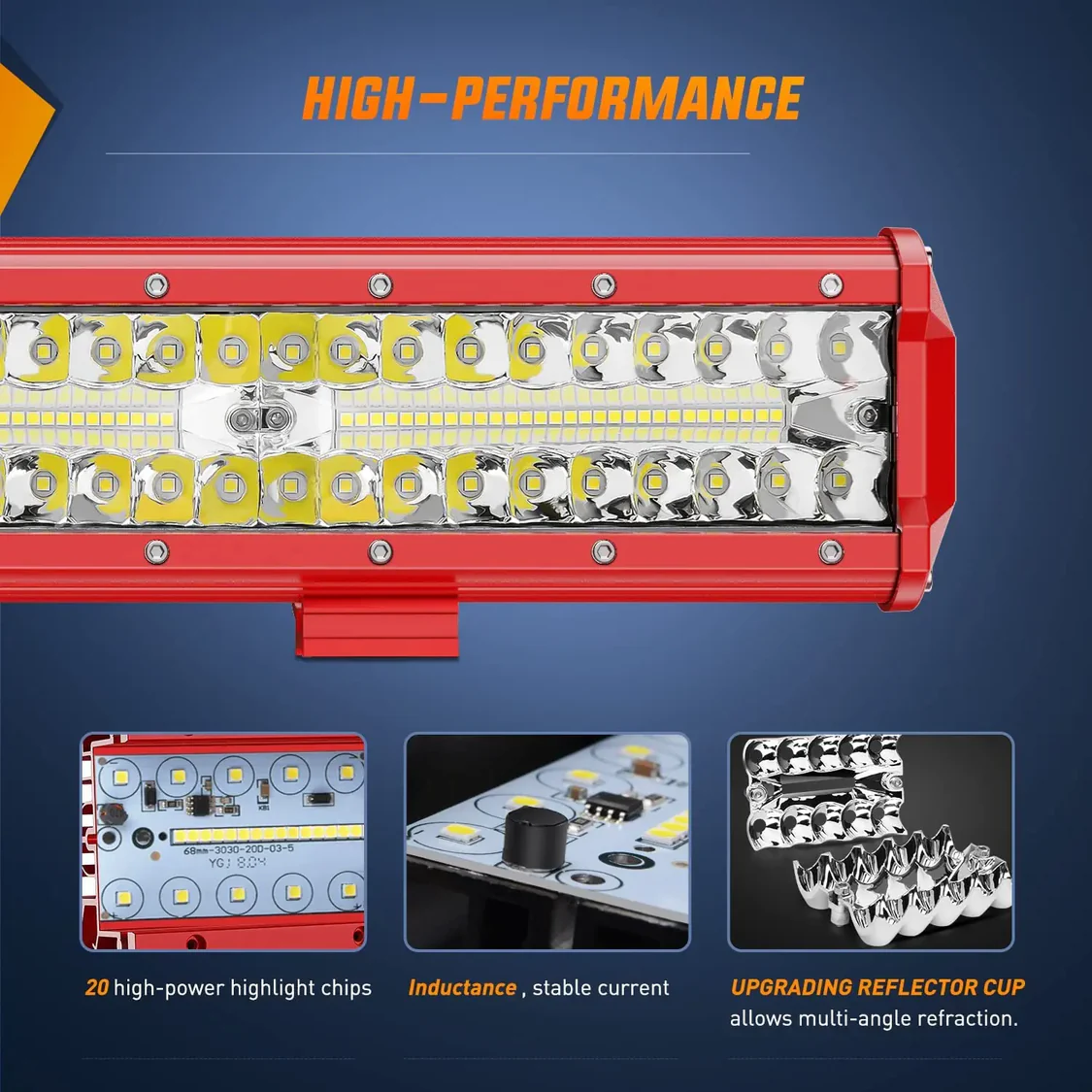 Nilight 12 Inch 300W Triple Row Red Case Spot/Flood LED Light Bar | 16AWG Wire 3Pin Switch