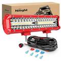 Nilight 12 Inch 300W Triple Row Red Case Spot/Flood LED Light Bar | 16AWG Wire 3Pin Switch