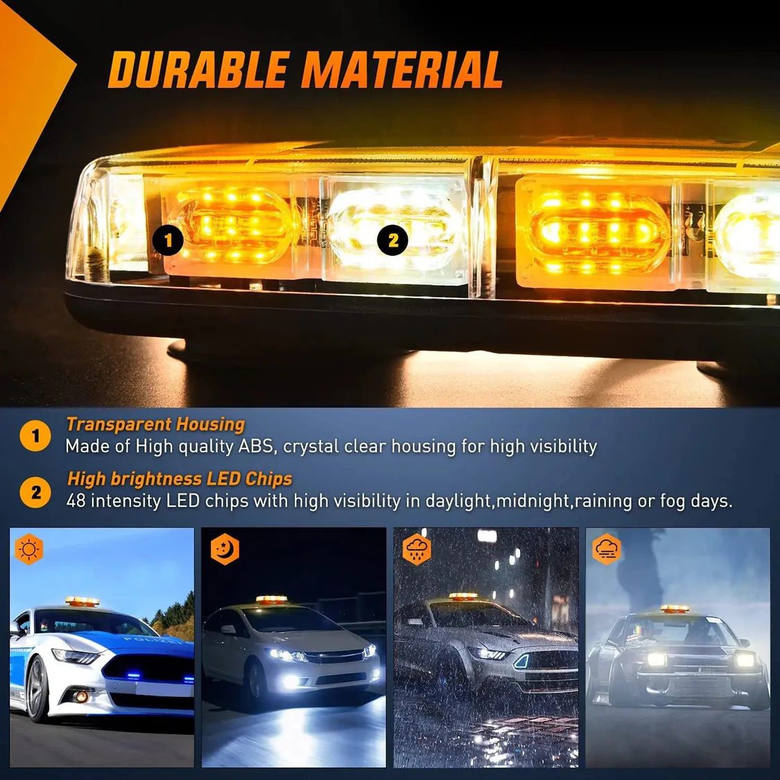 Nilight 12 Inch 48 LEDs Roof Top Amber Mix White Emergency Strobe Light