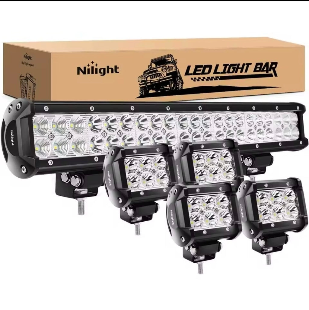 Nilight 20 Inch 126W Spot Flood Combo LED Light Bar + 4PCS 4 Inch 18W Flood LED Pods Wiring Harness Kit