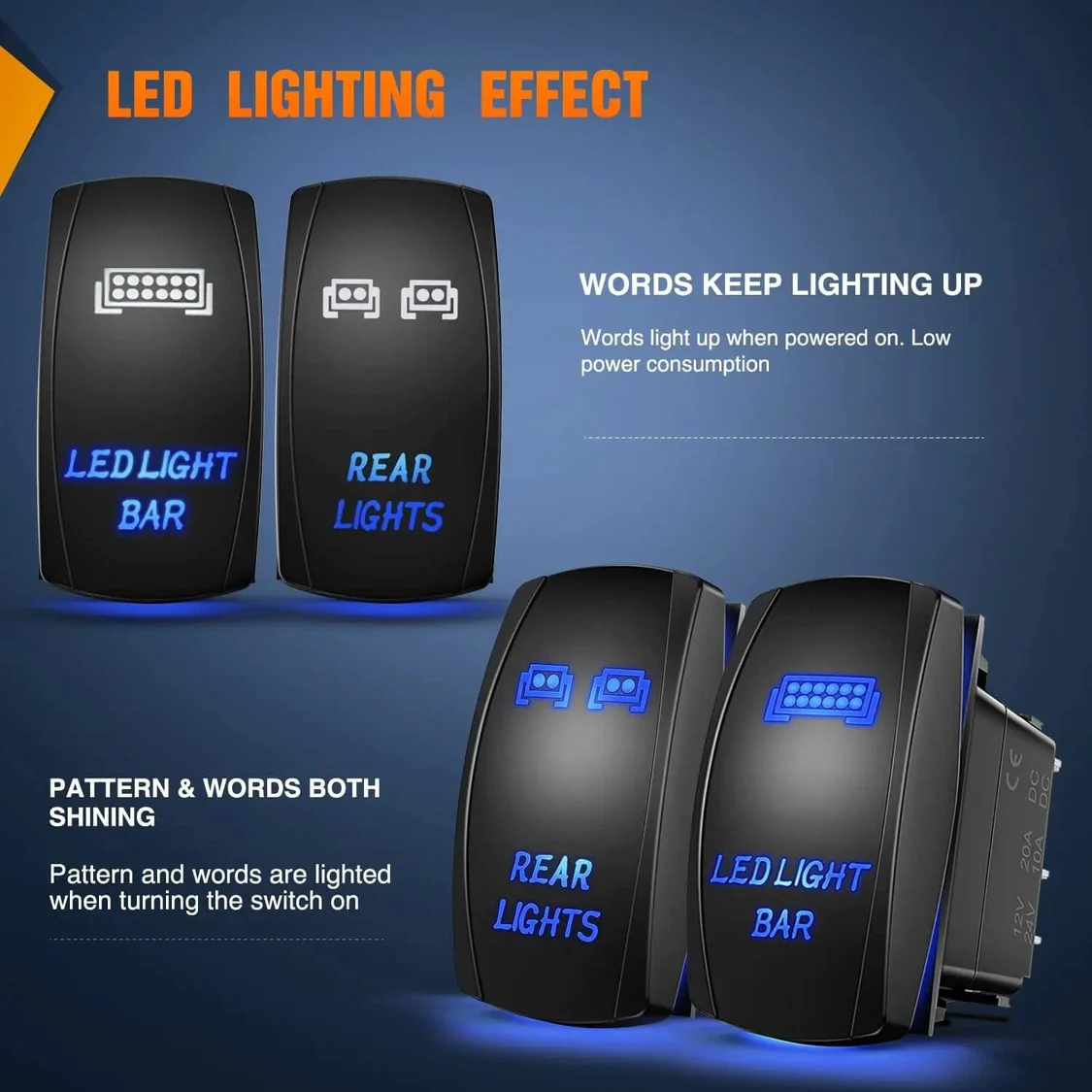 Nilight 2Pcs 5Pin Laser On/Off Led Light Bar Rear Lights Rocker Switch Blue