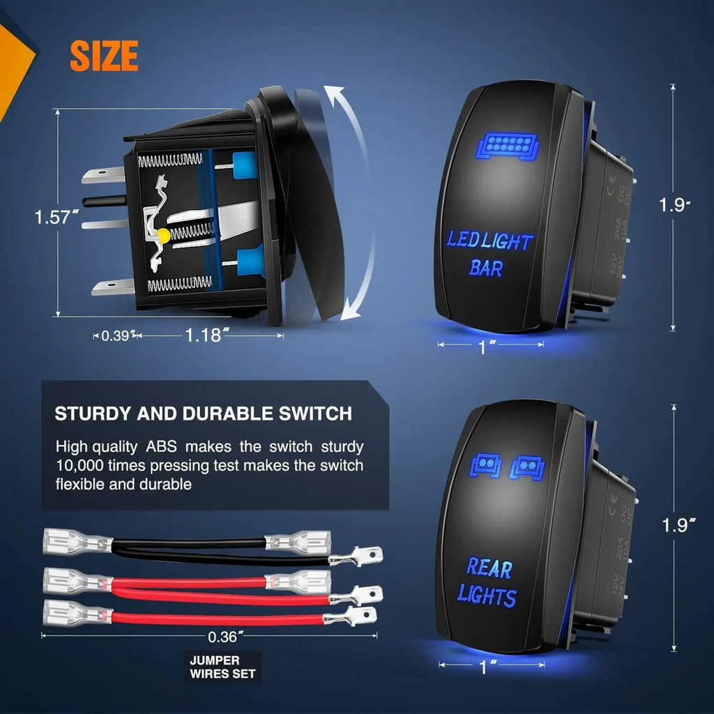 Nilight 2Pcs 5Pin Laser On/Off Led Light Bar Rear Lights Rocker Switch Blue