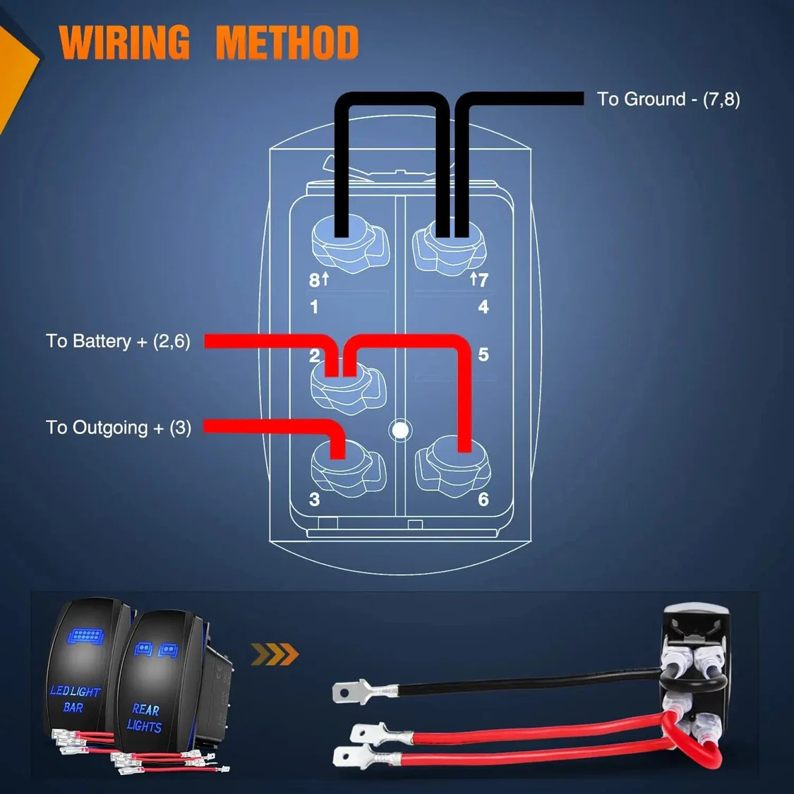 Nilight 2Pcs 5Pin Laser On/Off Led Light Bar Rear Lights Rocker Switch Blue