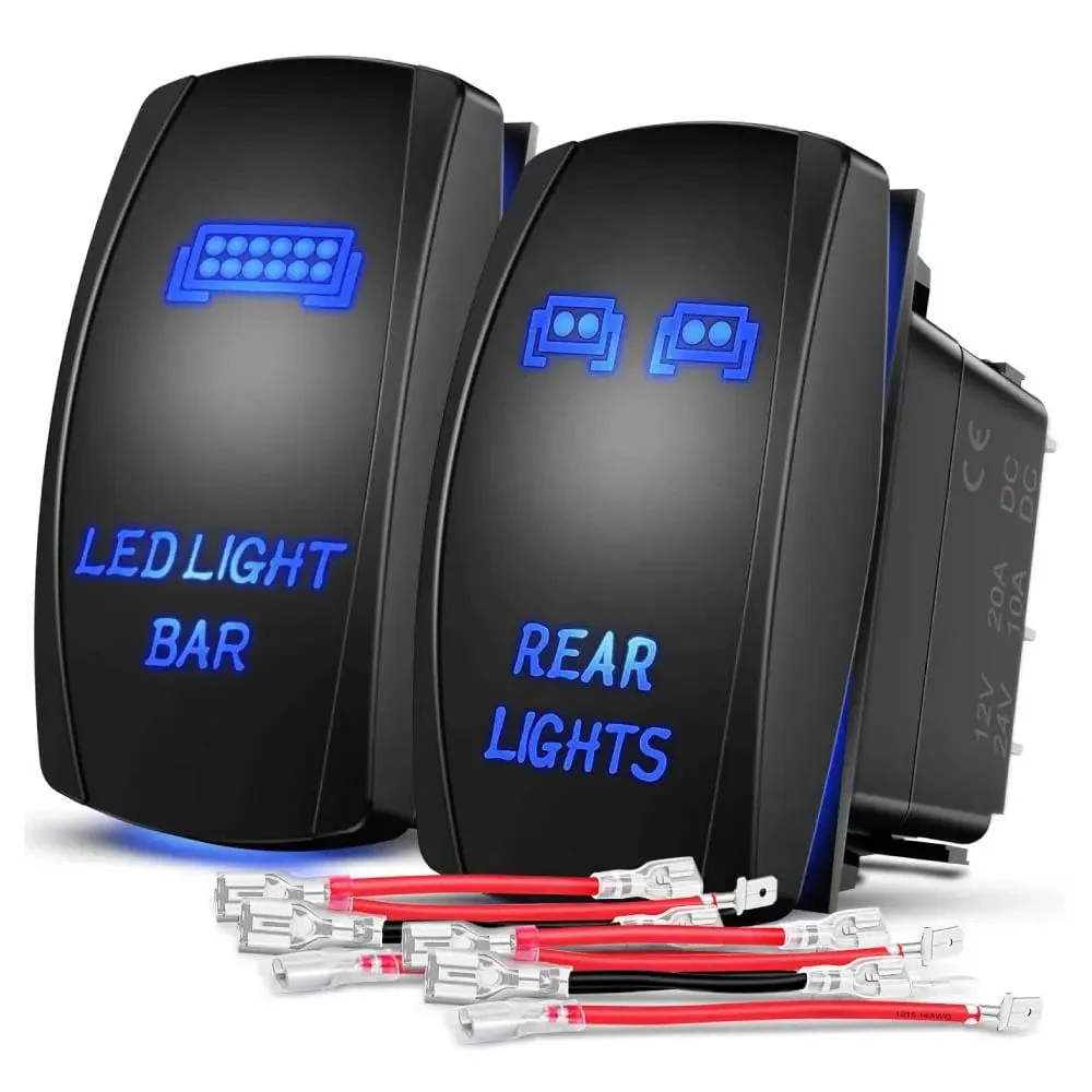 Nilight 2Pcs 5Pin Laser On/Off Led Light Bar Rear Lights Rocker Switch Blue