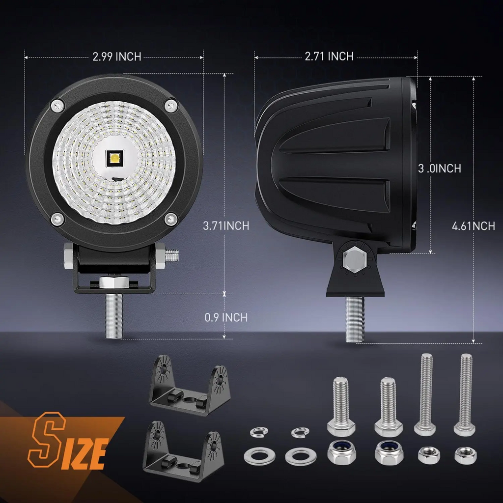 Nilight 3 Inch 10W 1080LM Flood Round Built-in EMC LED Work Lights (Pair)