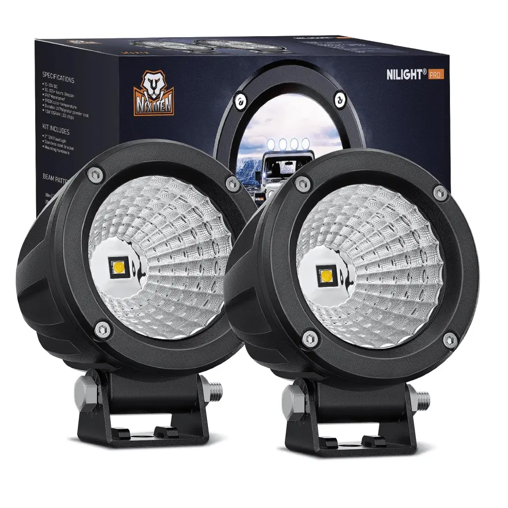 Nilight 3 Inch 10W 1080LM Flood Round Built-in EMC LED Work Lights (Pair)