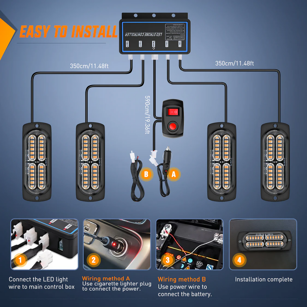 Nilight 4PCS LED Strobe Lights 12V 24V Sync Amber 24LED Emergency Hazard Warning Lights with Controller