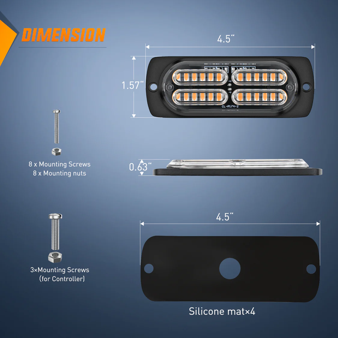 Nilight 4PCS LED Strobe Lights 12V 24V Sync Amber 24LED Emergency Hazard Warning Lights with Controller