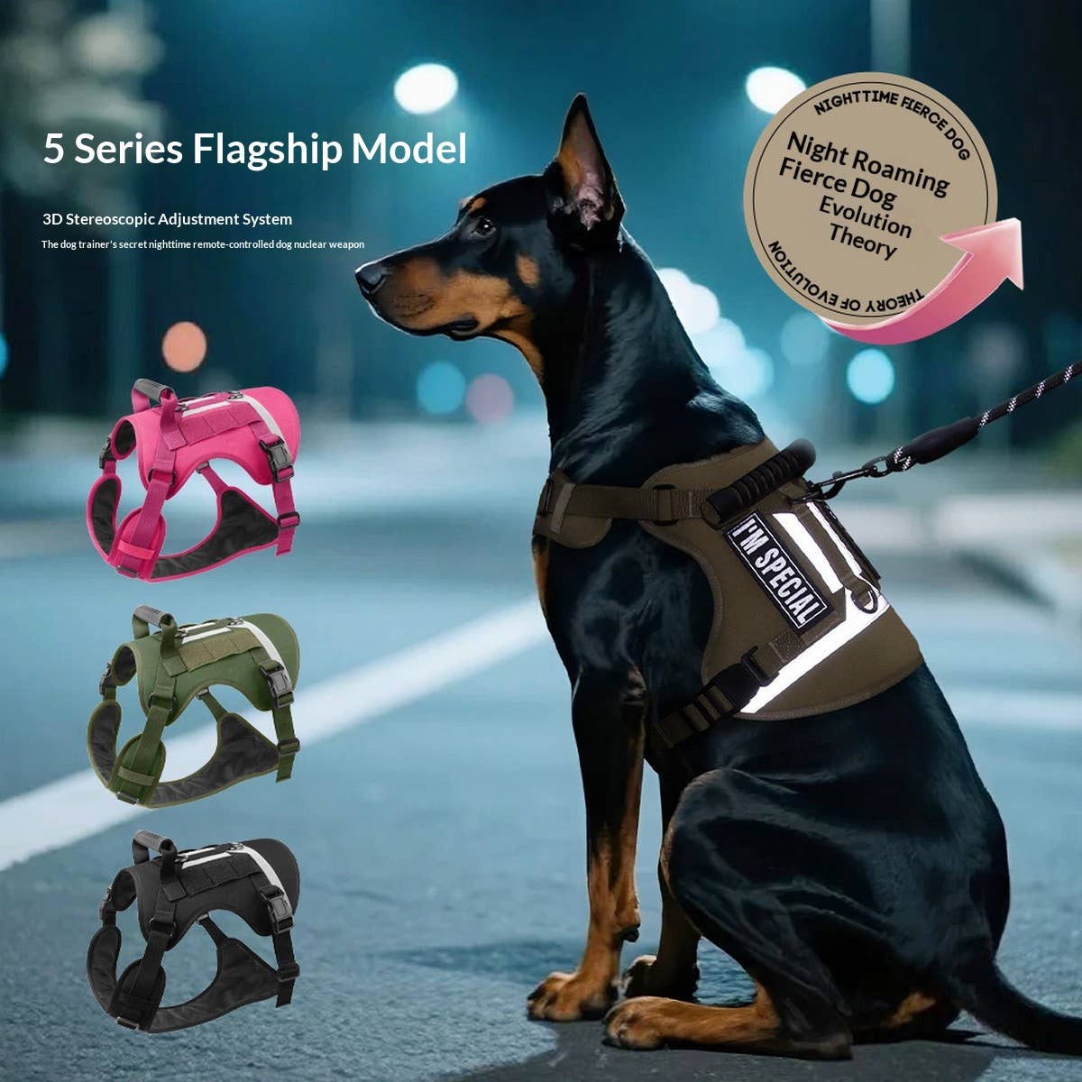 Reflective Tactical Dog Leash with Harness_CWMM12462