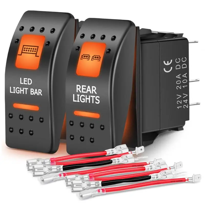 Nilight 5Pin SPST On/Off UTV Rear Lights Led Light Bar Rocker Switch Orange Backlit (Pair)