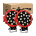 Nilight 7 Inch Round 51W Flood Red Case LED Work Light (Pair)