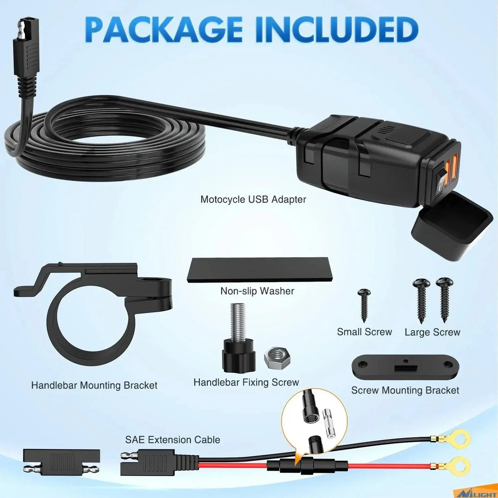 Nilight Motorcycle SAE to Dual USB Car Charger Adapter