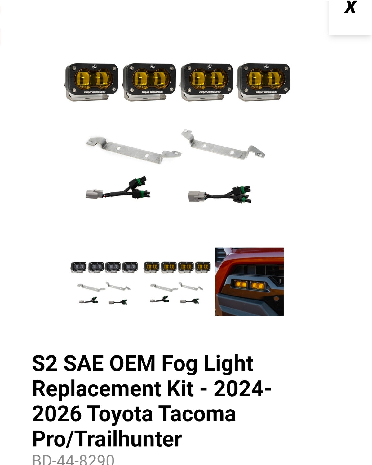 S2 SAE OEM Fog Light Replacement Kit - 2024-2026 Toyota Tacoma Pro/Trailhunter