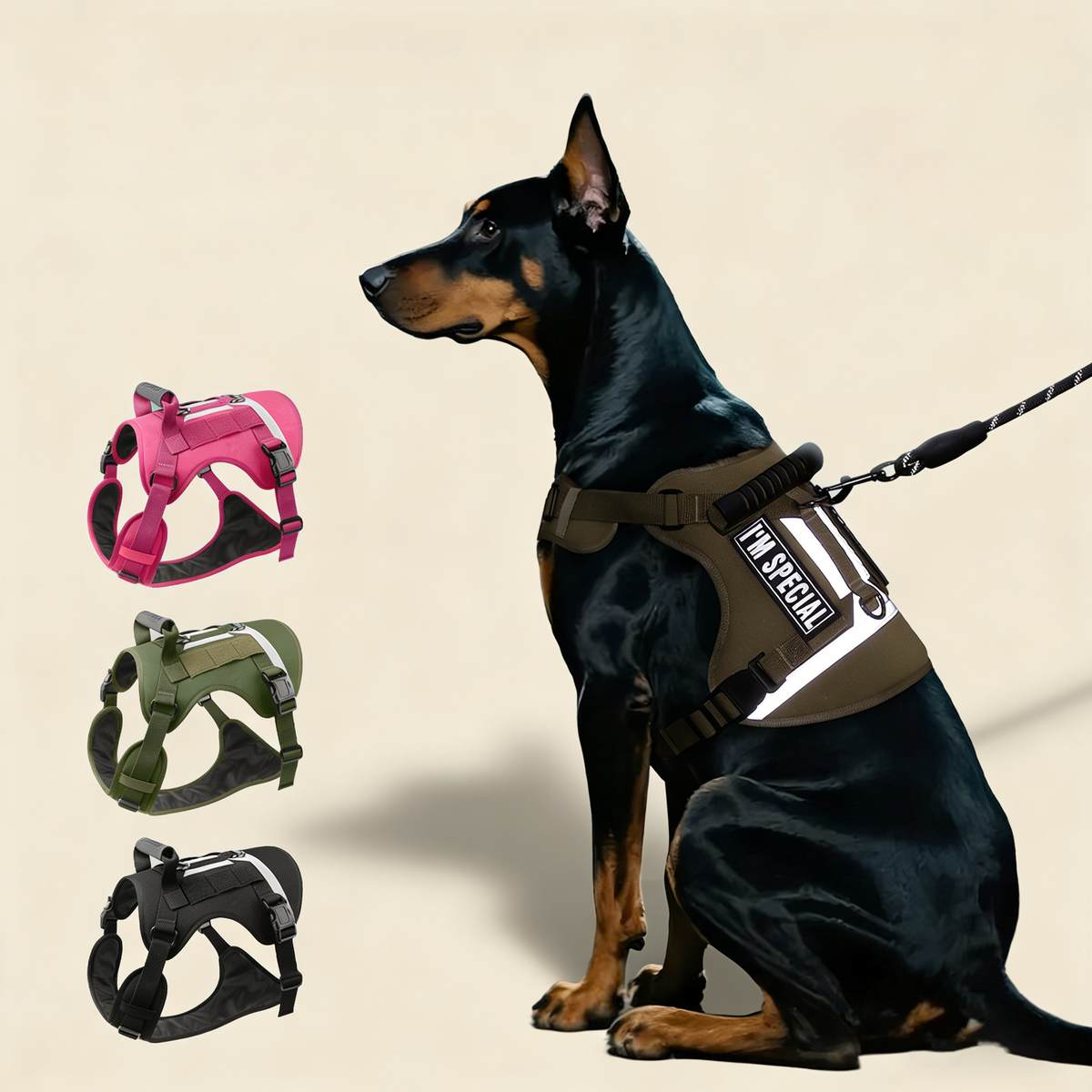 Reflective Tactical Dog Leash with Harness_CWMM12462