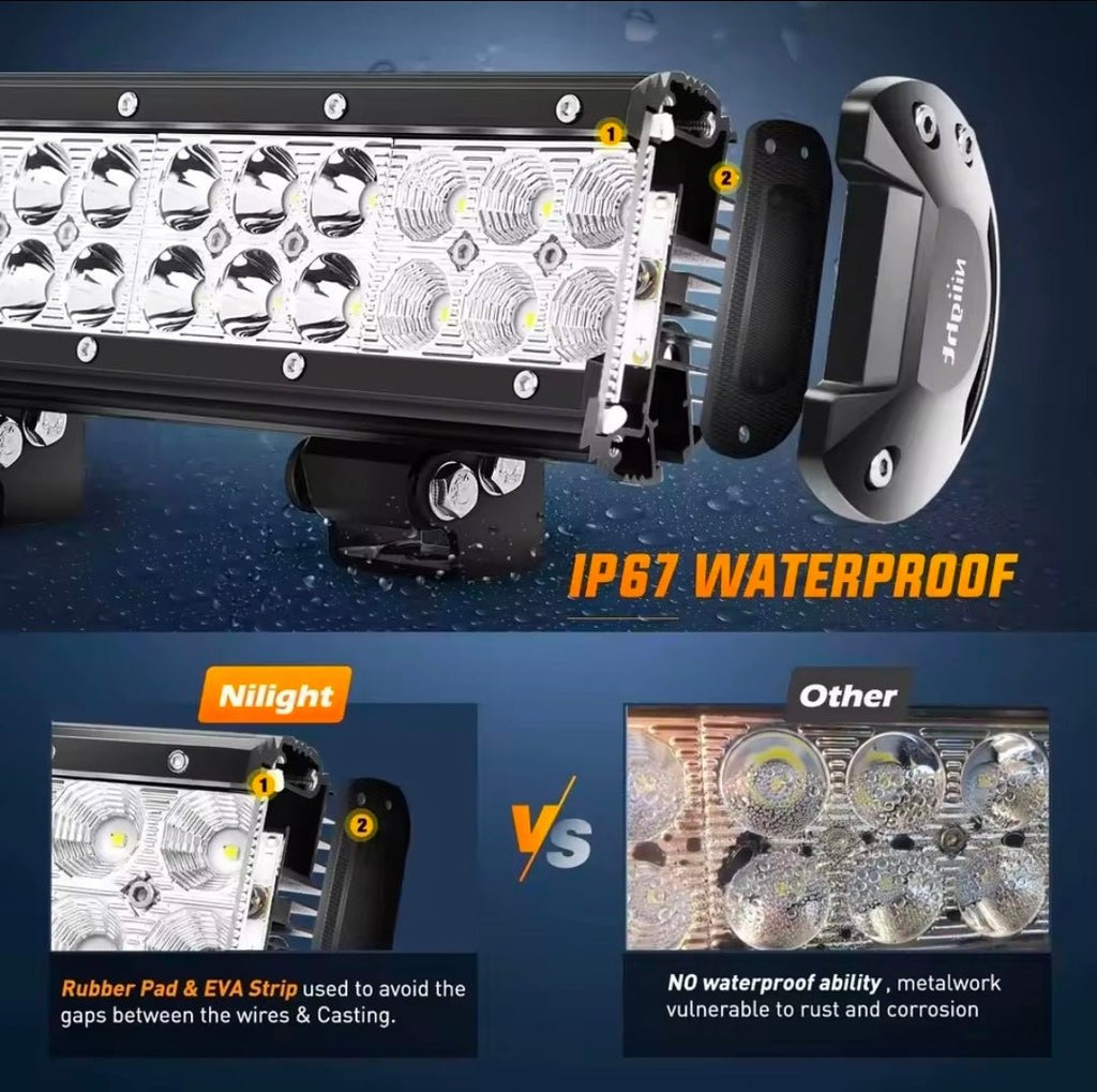 Nilight 20Inch 126W Spot Flood Combo LED Light Bar + 2PCS 4Inch 18W Flood LED Pods Wiring Harness Kit - Precision Upgrades