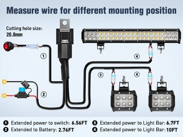 Nilight 20Inch 126W Spot Flood Combo LED Light Bar + 2PCS 4Inch 18W Flood LED Pods Wiring Harness Kit - Precision Upgrades